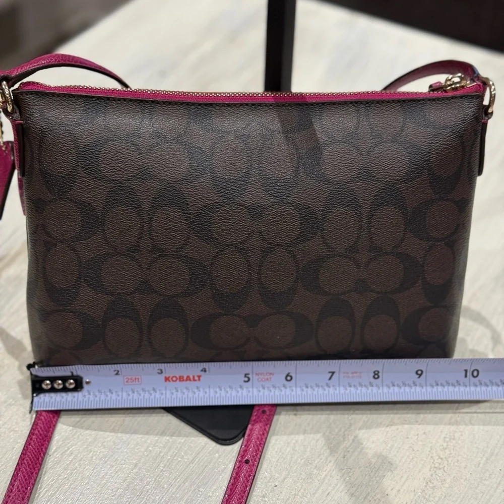 Coach Brown Signature Crossbody with Pink Trim and Strap